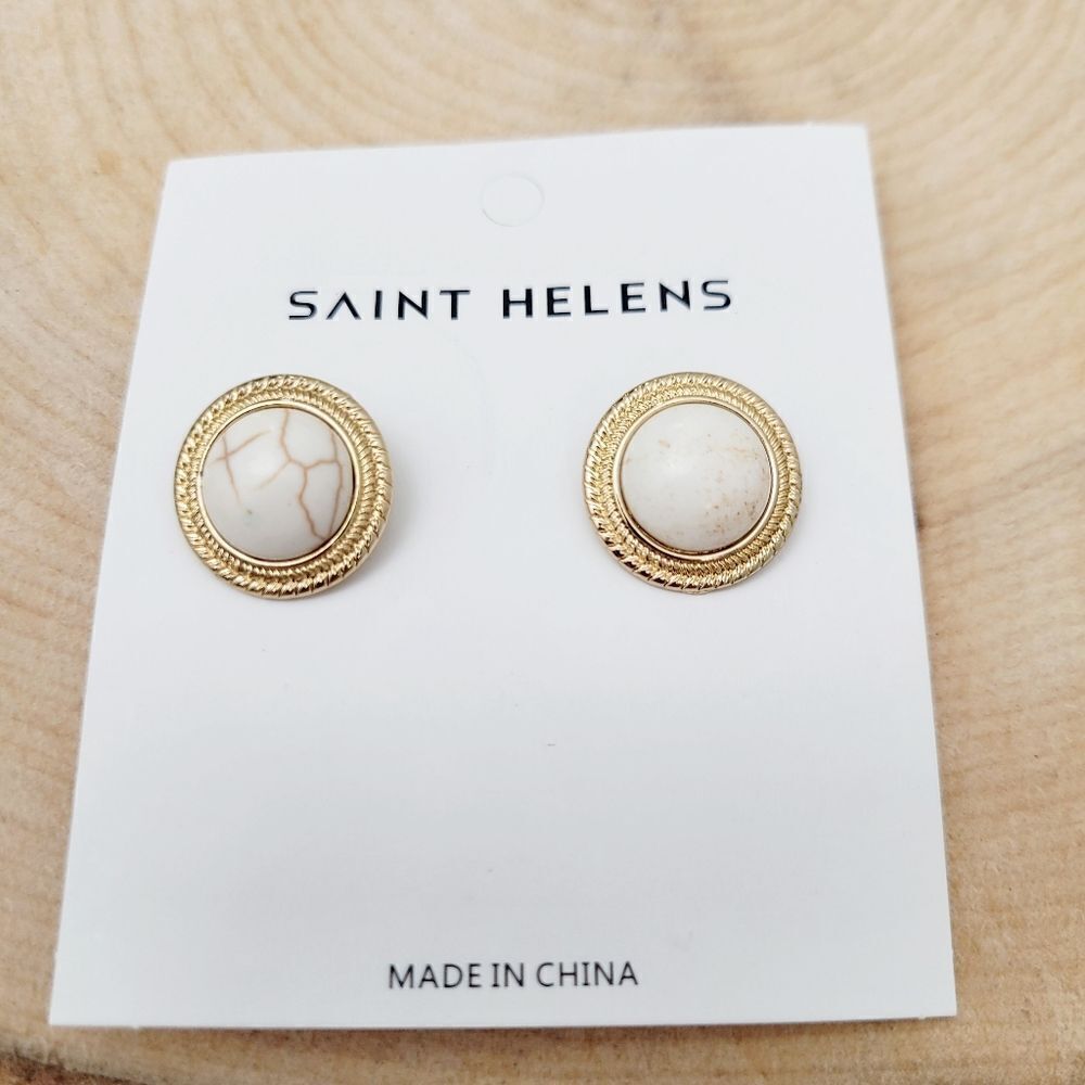 Brand New Saint Helens Gold With White Stone Earrings